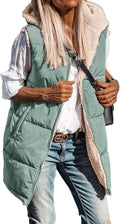 Long Puffer Vest Women Sleeveless Hooded Reversible Jacket