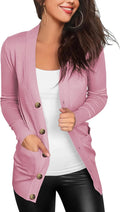 Pink Women V Neck Button Front Cardigan - Lightweight Cozy Fit