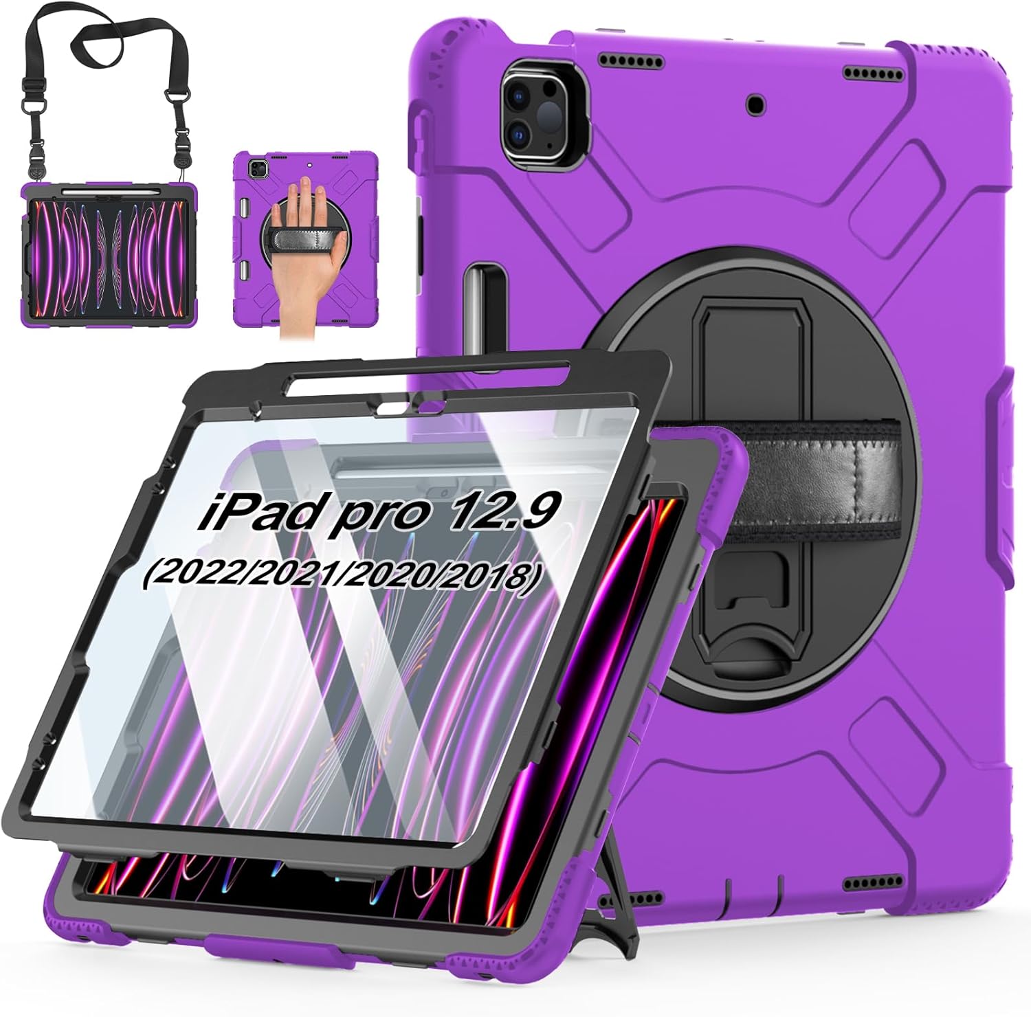 iPad Pro 12.9 Case with Screen Protector and Multi-Angle Stand