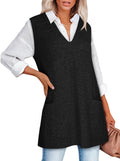 Sweater Vest Women Sleeveless V Neck Oversized Knit Tunic (Style HR35)