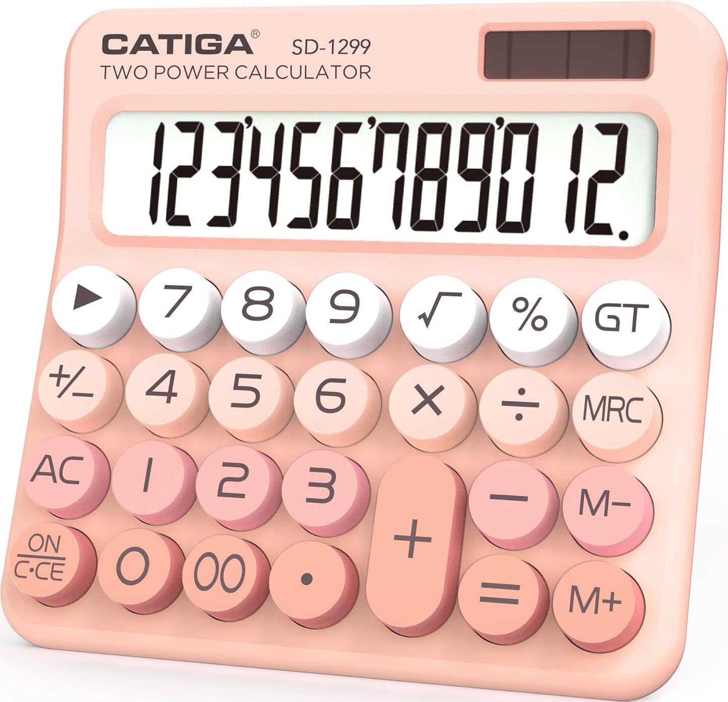CATIGA 12-Digit Mechanical Calculator - Dual Power, Large LCD, Big Button