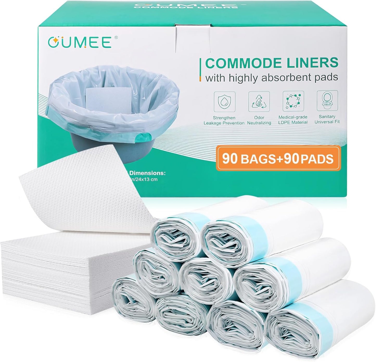 OUMEE Commode Liners with Absorbent Pads for Easy Cleanup