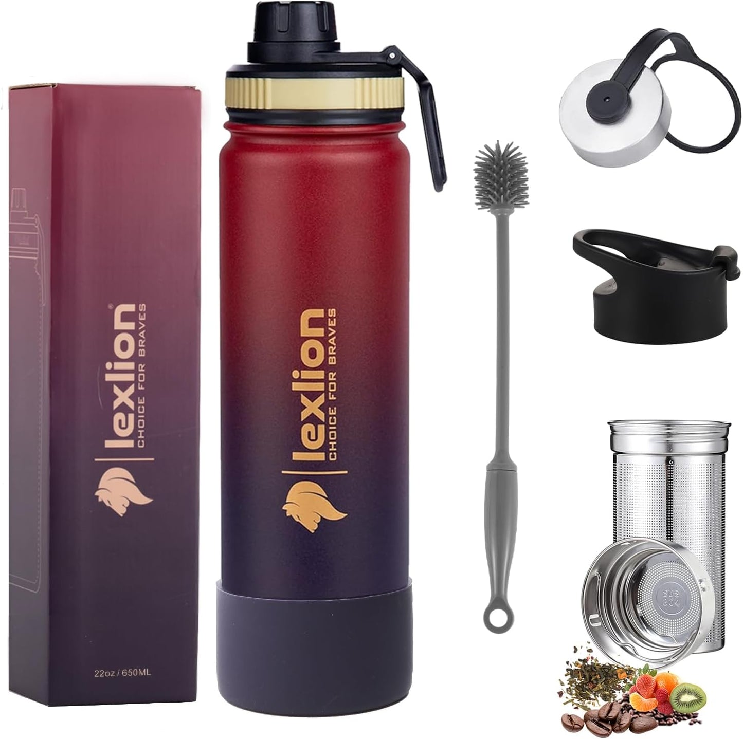 Lexlion Tea Infuser Water Bottle 22 Oz for Hot or Cold Drinks