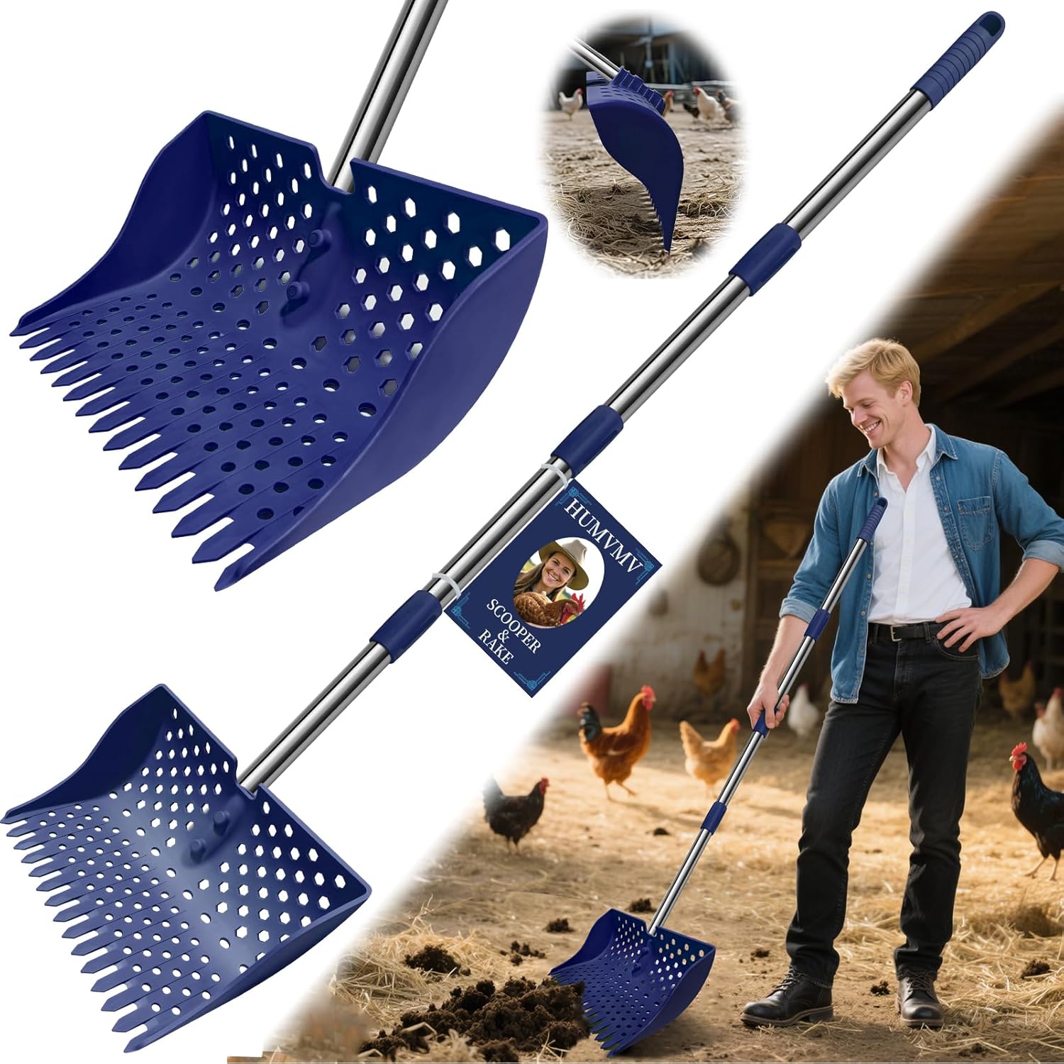Innovative 12-Inch 2-in-1 Chicken Poop Scooper & Rake Tool