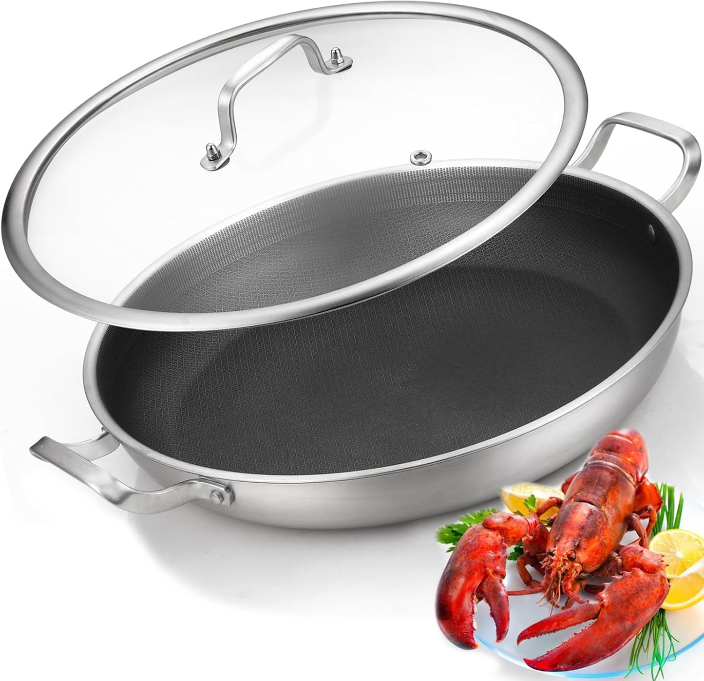 Tri-Ply 14.5 Inch Stainless Steel Paella Pan for Perfect Cooking