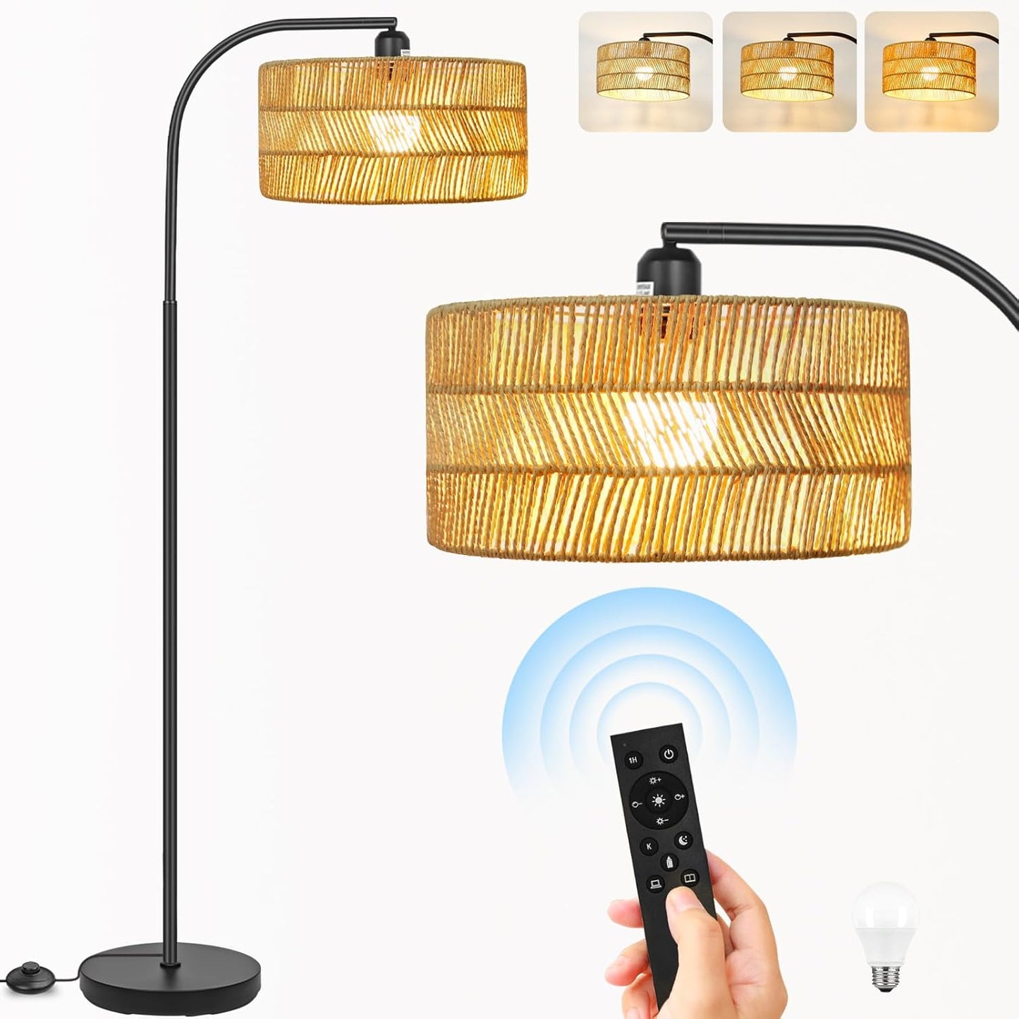 Rattan Floor Lamp - Boho Standing Lamp for Cozy Living Spaces