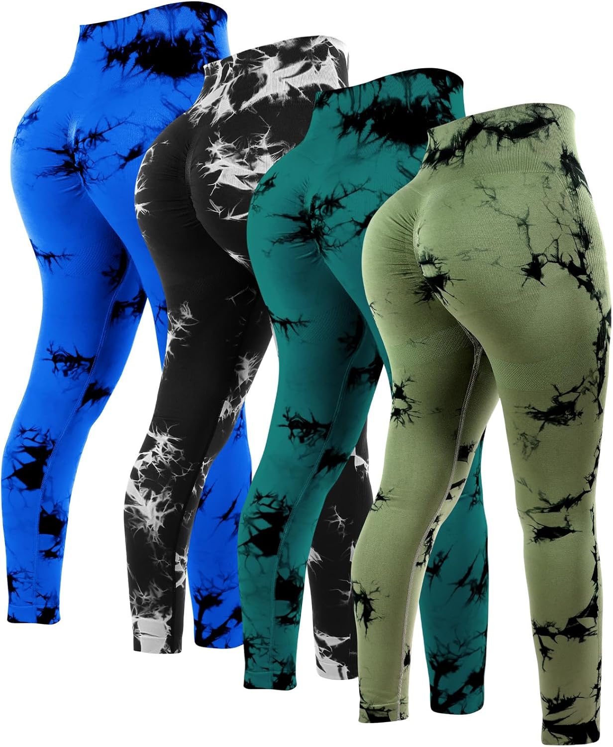 4 Pcs Womens Workout Leggings Tie Dye High Waisted Yoga Pants