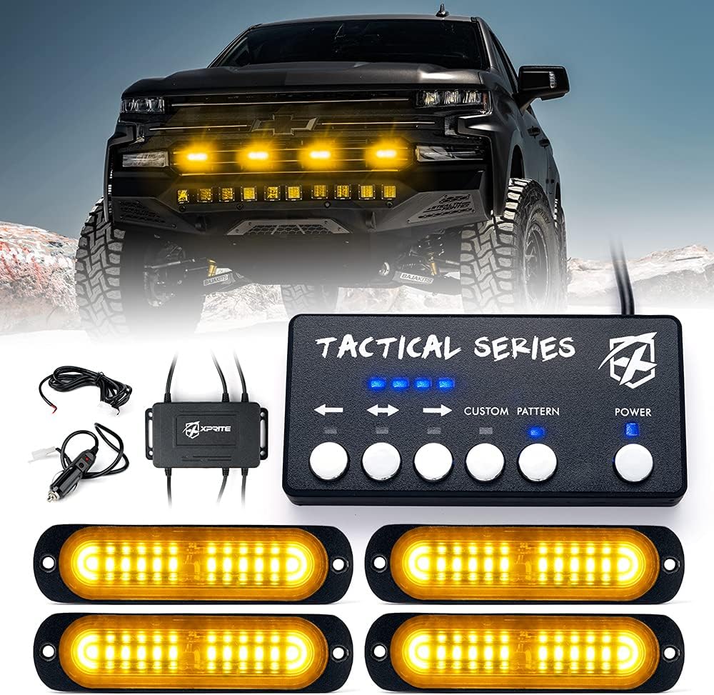 Xprite Amber LED Surface Mount Strobe Lights Kit for Vehicles
