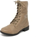 Womens Round Toe Military Lace Up Knit Ankle Cuff Combat Boots - Vegan
