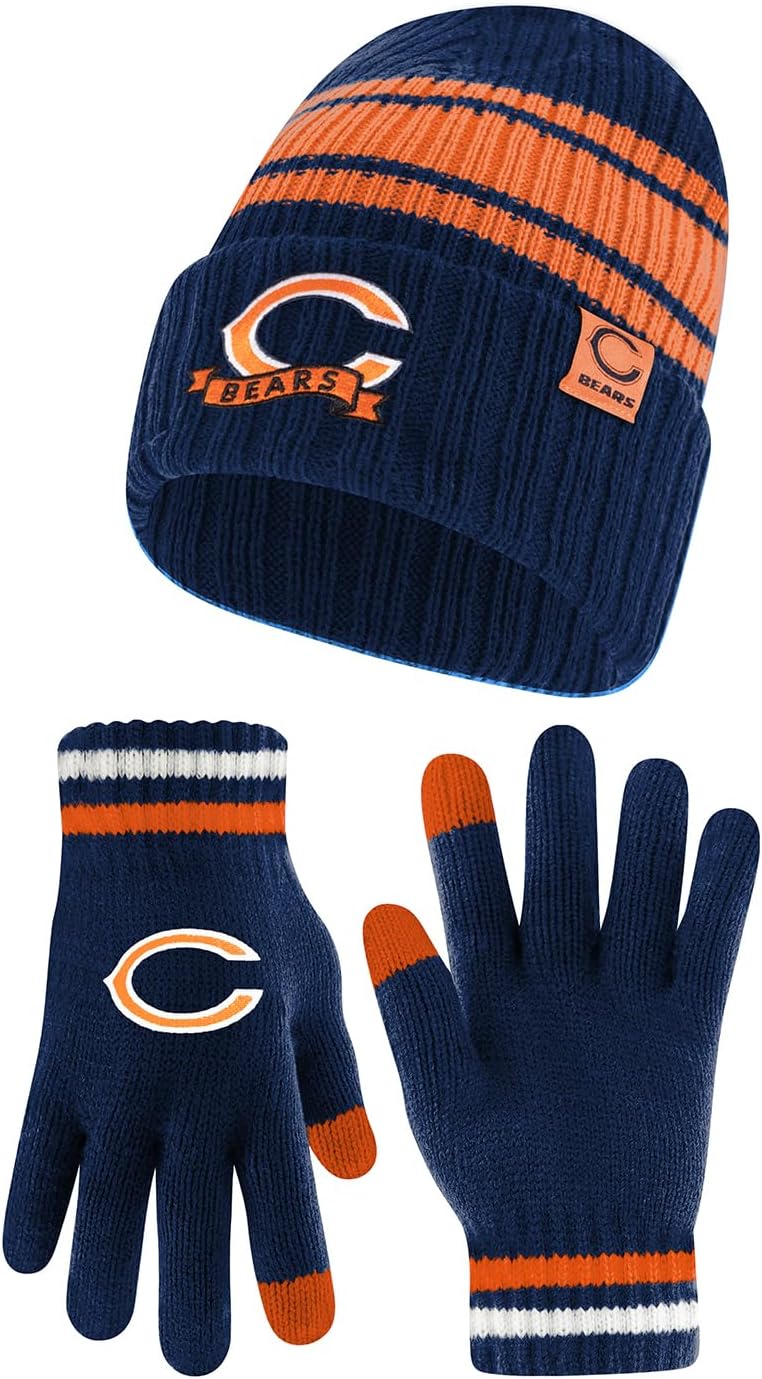 Ultra Game NFL Official Super Soft Team Stripe Beanie and Gloves
