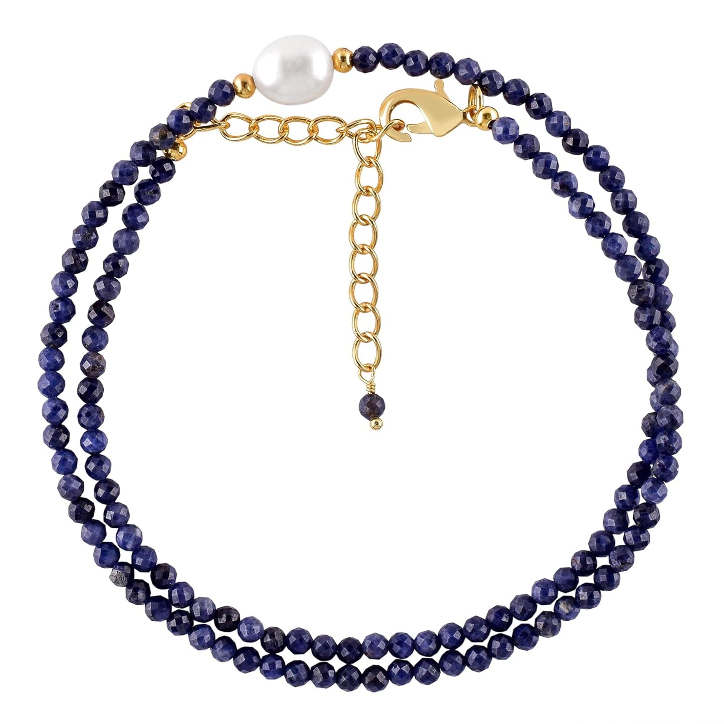 Blue Sapphire Gold Necklace for Women with Freshwater Pearl