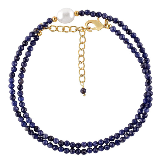 Blue Sapphire Gold Necklace for Women with Freshwater Pearl