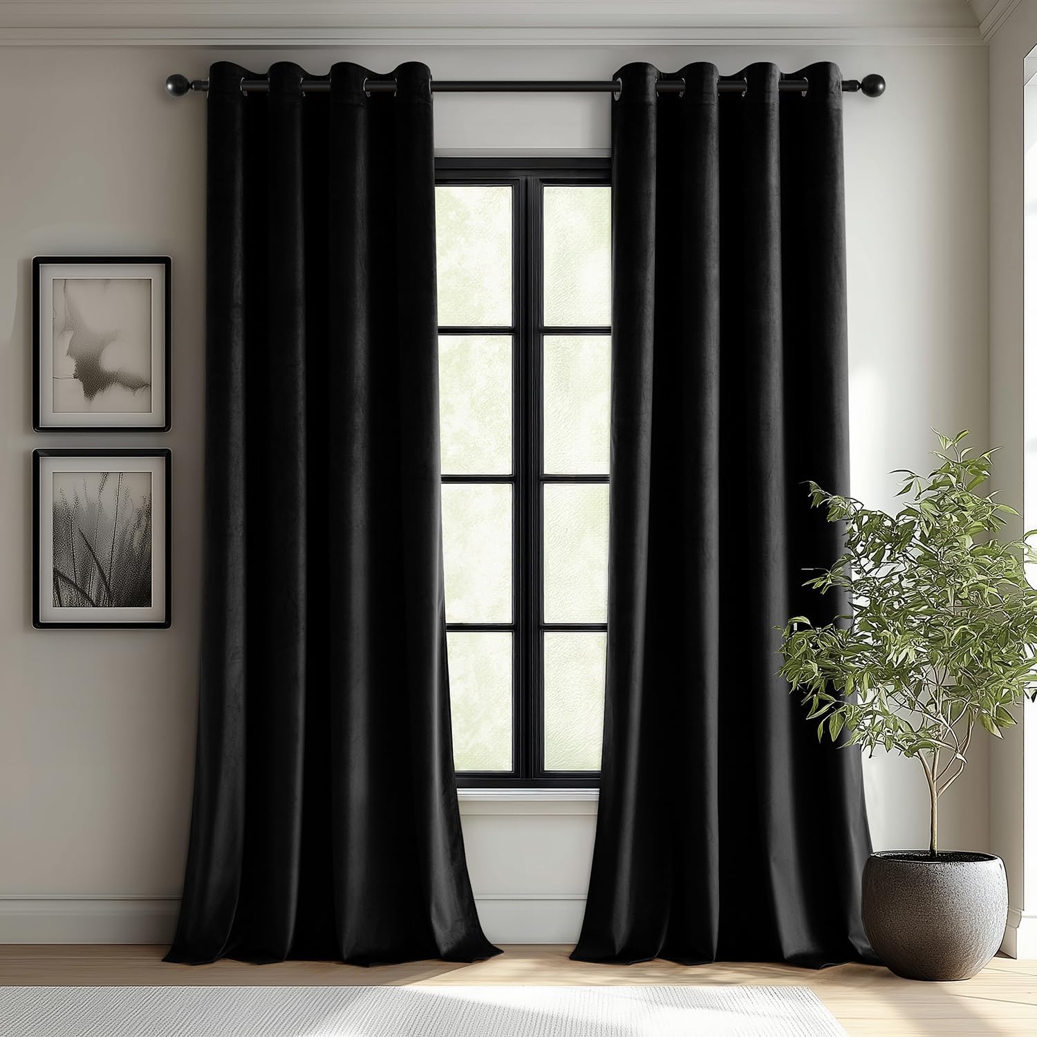 Black Velvet Curtains 96 Inches Long for Room Darkening