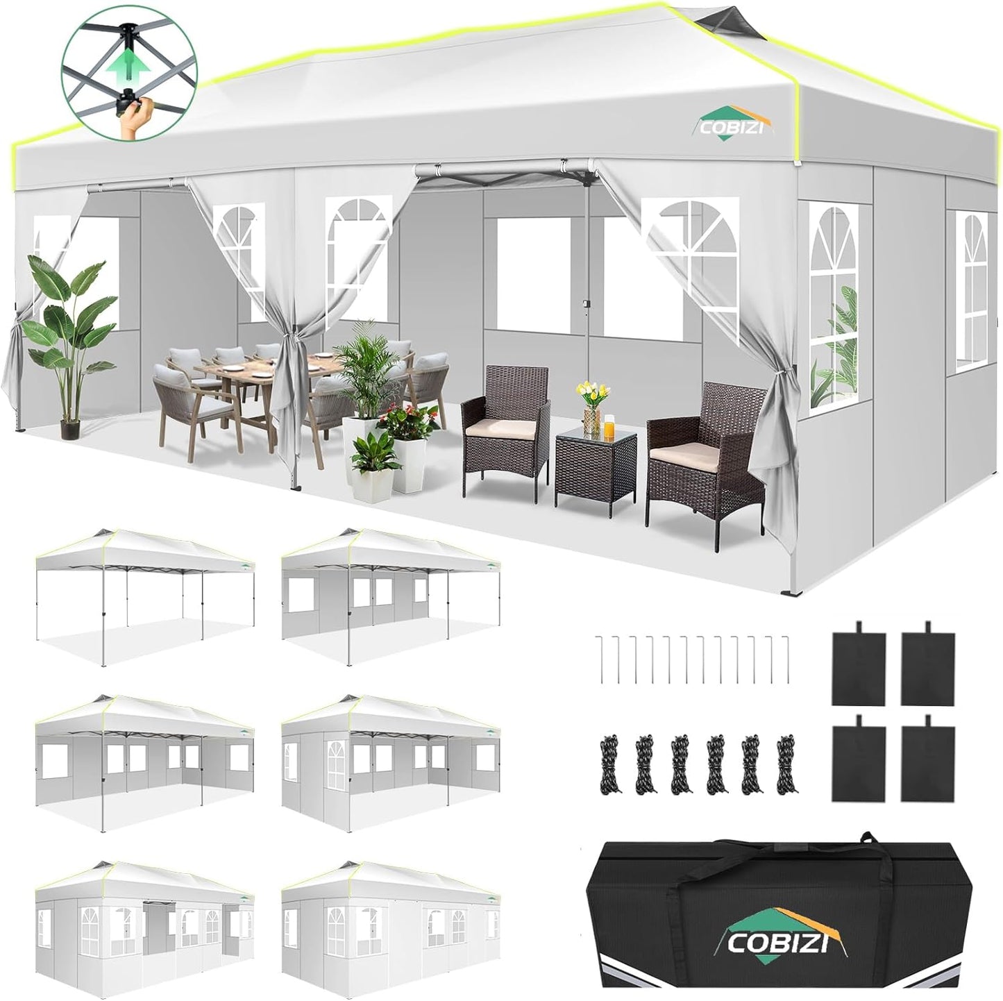 10x20 Pop Up Canopy Tent with Removable Sidewalls for Events