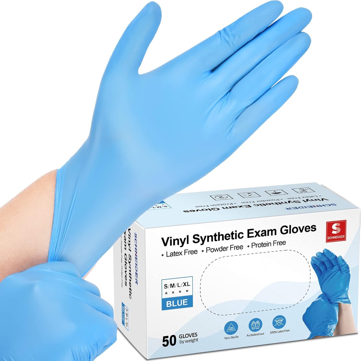Schneider Blue Vinyl Exam Gloves: 4-mil Medium - Latex-Free