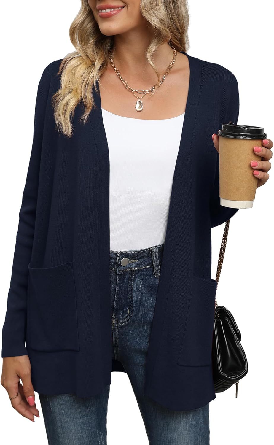 LILBETTER Womens Casual Lightweight Long Sleeve Cardigan