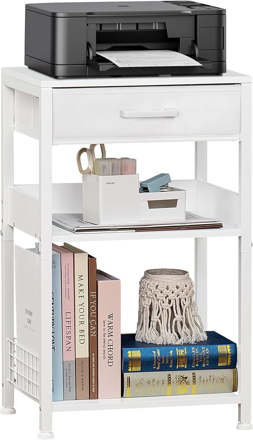 Lerliuo White Printer Stand with Drawer | 3 Tier Side Table!