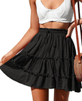 Womens High Waist Boho Floral Mini Skirt - Tiered Ruffle Cut