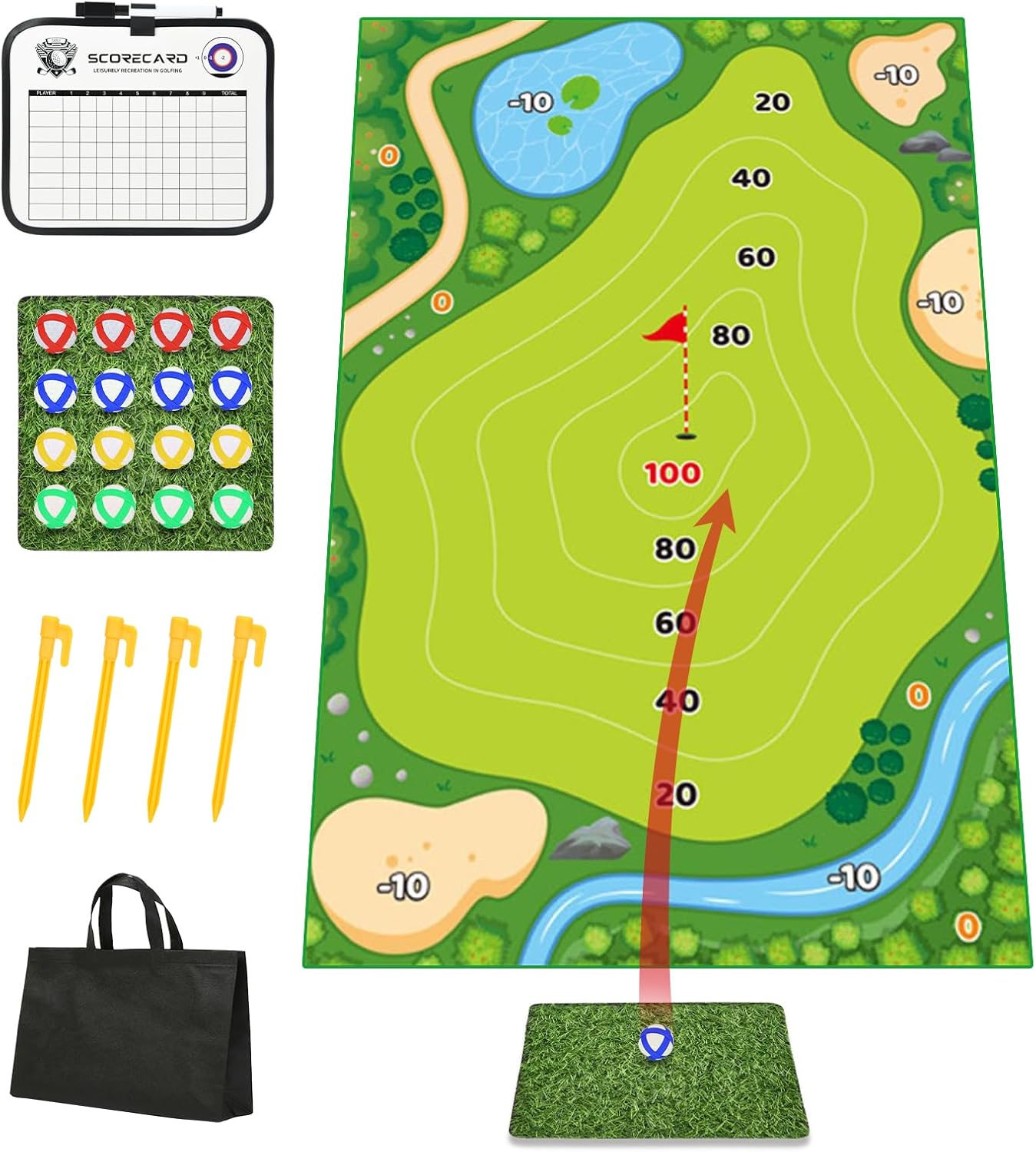 Large Sticky Golf Chipping Mat Set for Fun Indoors & Outdoors