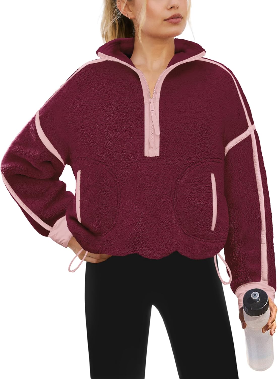 Yanekop Womens Quarter Zip Pullover Sherpa Fleece Jacket