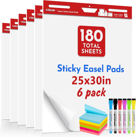 VISCOO Thickened Easel Pad for Teachers - 6 Pads, 180 Sheets