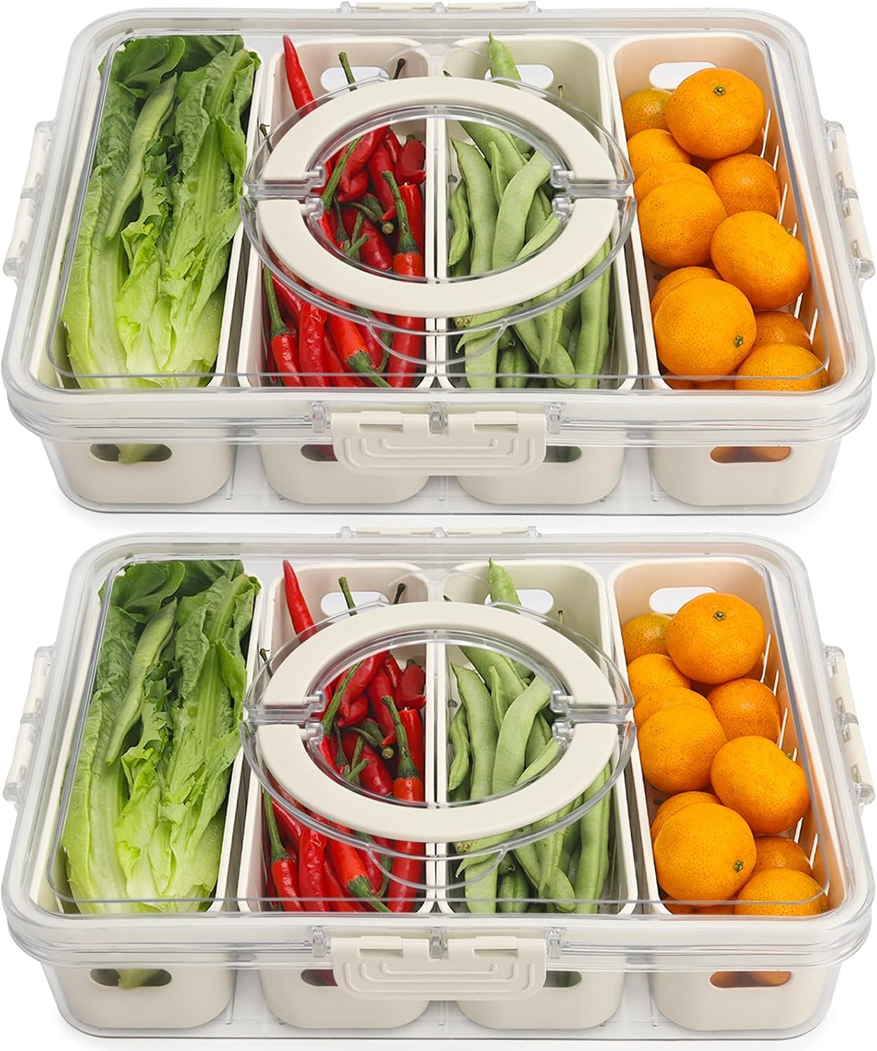 Salad Bar Containers for Fridge with Lid and Handle - 2 Pack