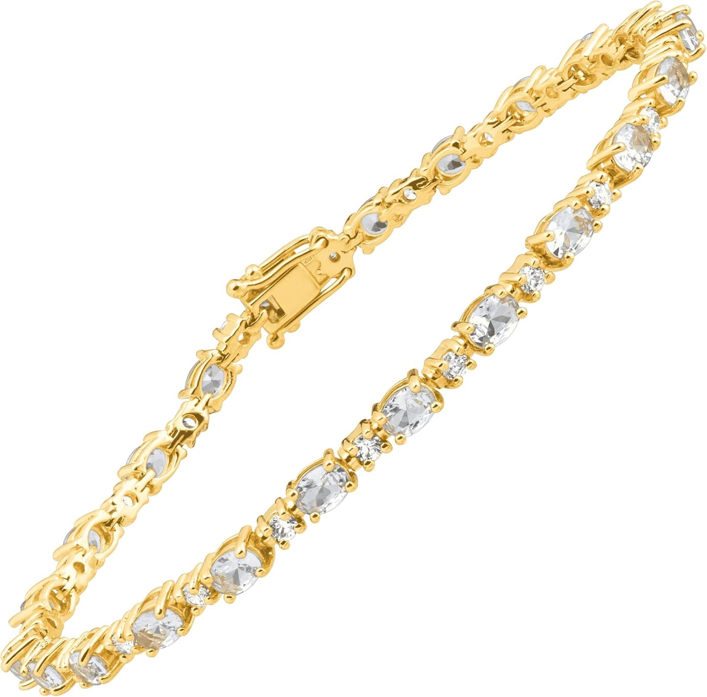 Finecraft Simulated Aquamarine Tennis Bracelet in Gold-Plated Silver