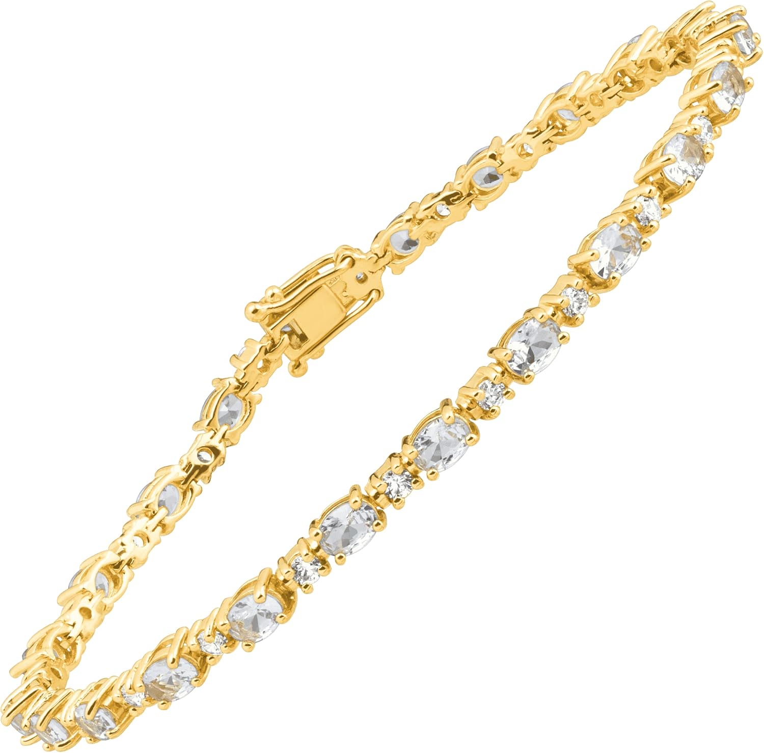 Finecraft Simulated Aquamarine Tennis Bracelet in Gold-Plated Silver
