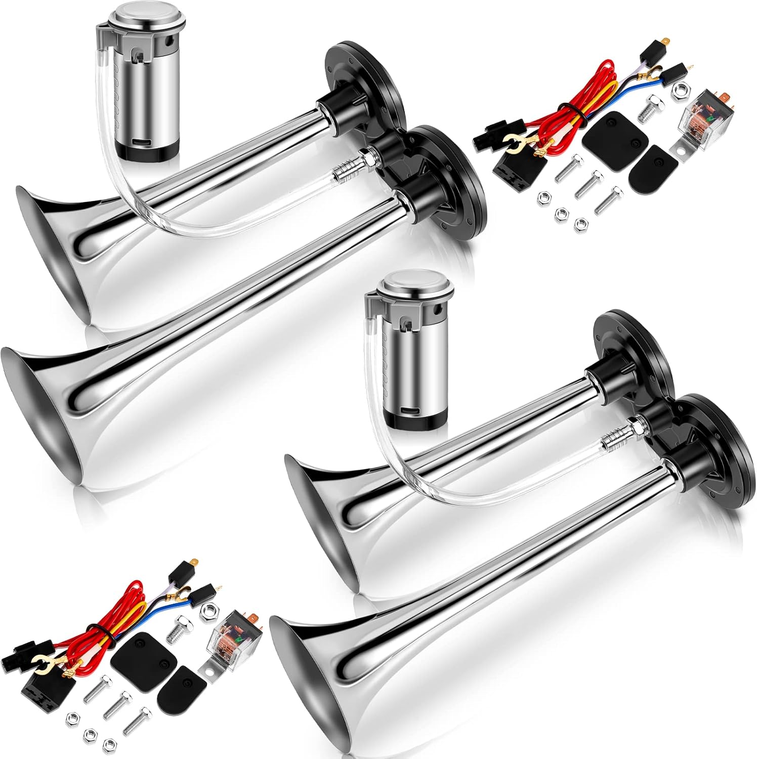 2 Pack 12V 150 dB Loud Air Horn Kit for Trucks and Boats