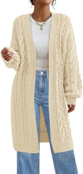 PRETTYGARDEN Long Sleeve Open Front Chunky Cardigan - Cozy Cable Knit