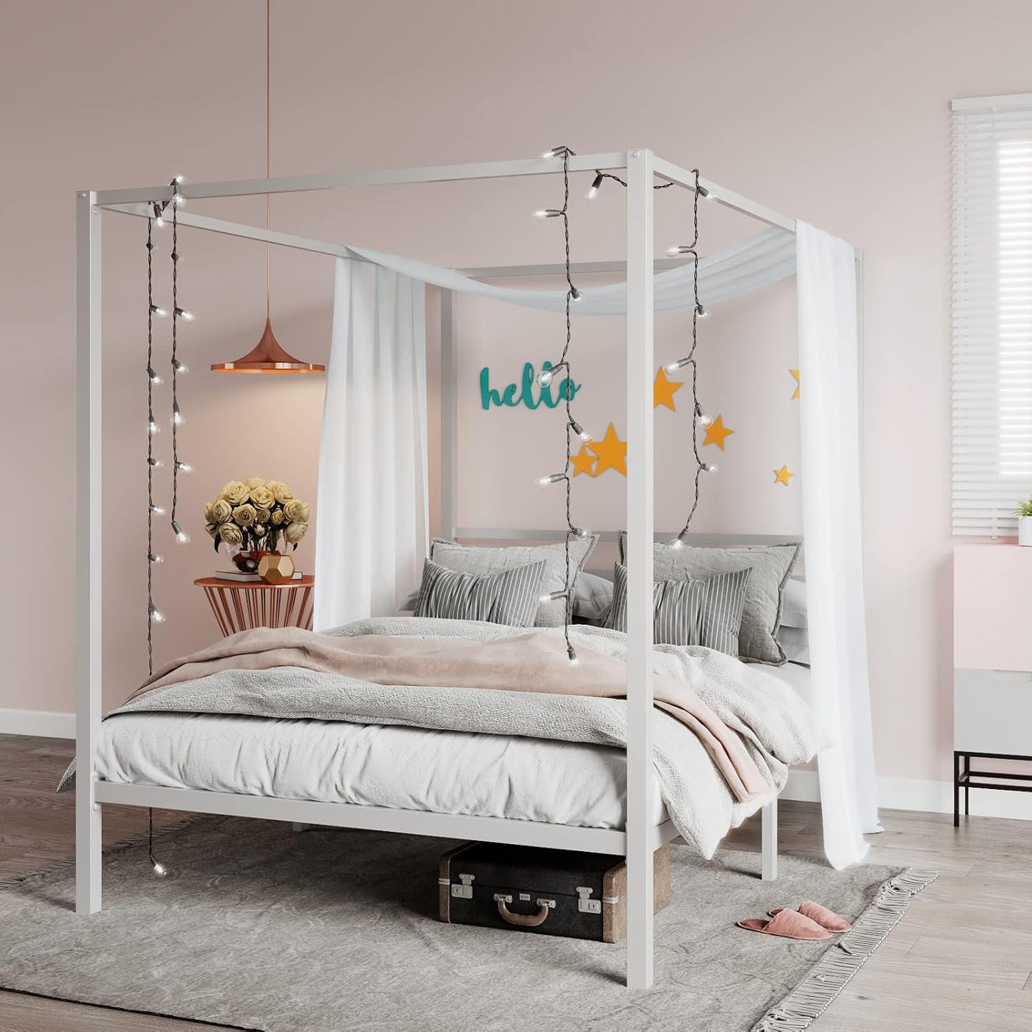 SHA CERLIN Metal Canopy Bed Frame Queen Size with Easy Assembly
