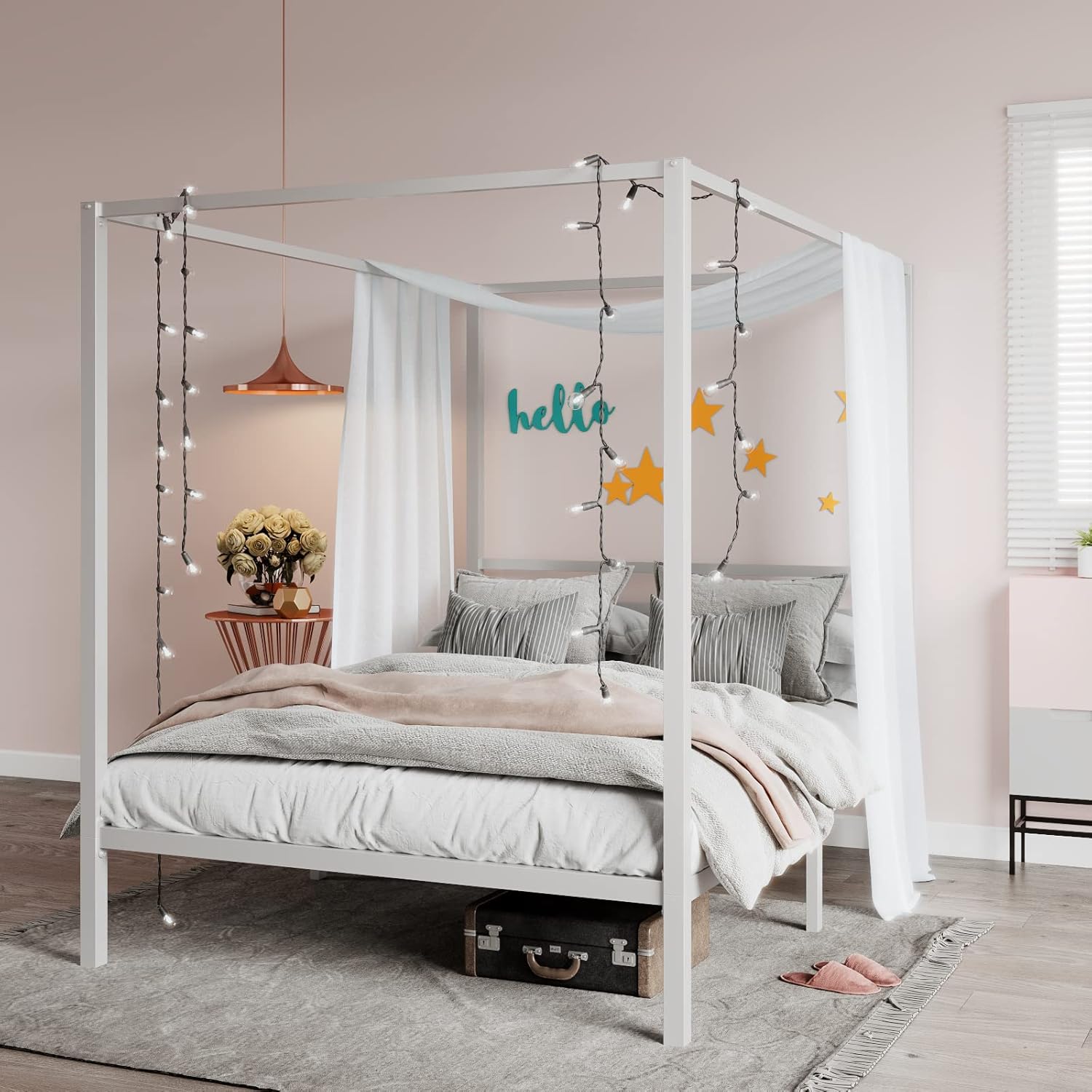 SHA CERLIN Metal Canopy Bed Frame Queen Size with Easy Assembly
