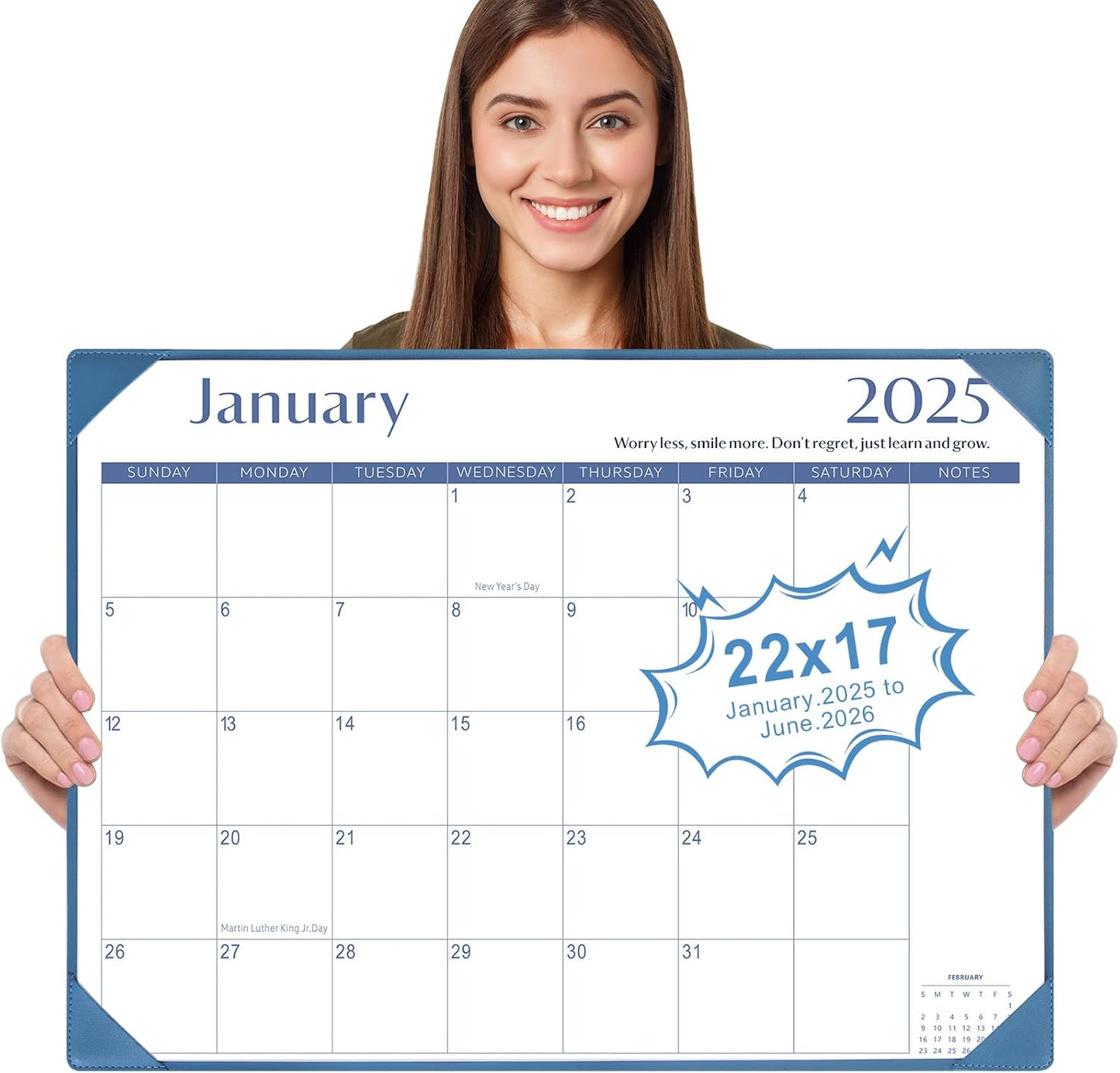 Simplified 22x17 2025-2026 Desk Calendar Set - Blue