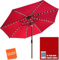 9ft Solar Market Umbrella in Logo Red - 80 LED Lights, 10-Year