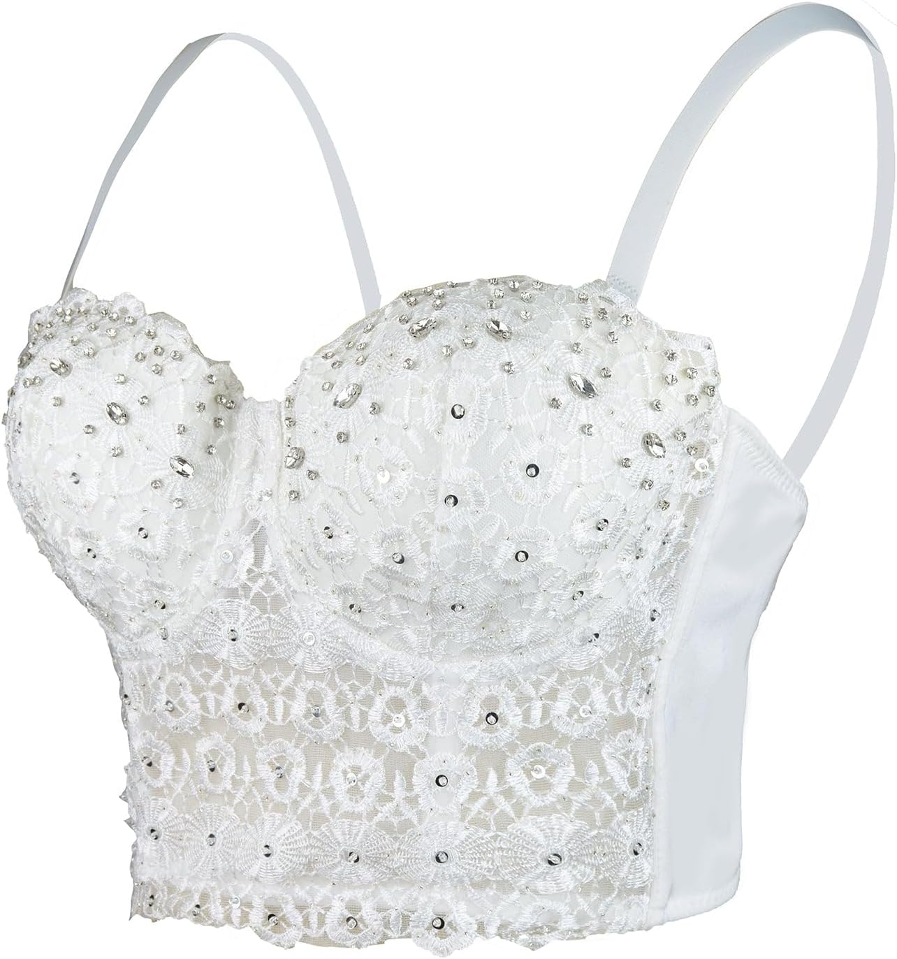 Natural Reigning Lace Rhinestone Bustier Crop Top for Women
