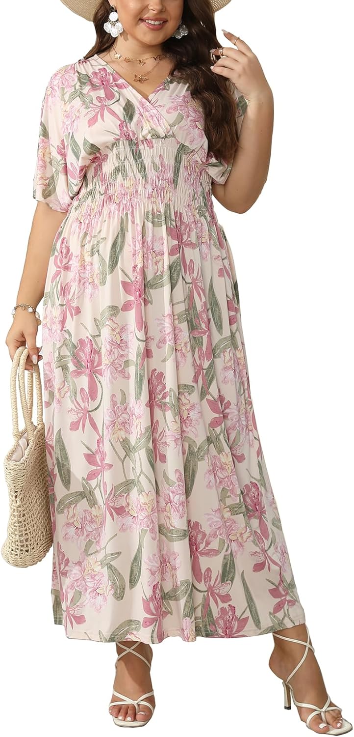 Plus Size Hawaii Empire Waist Floral Print Maxi Dress for Women