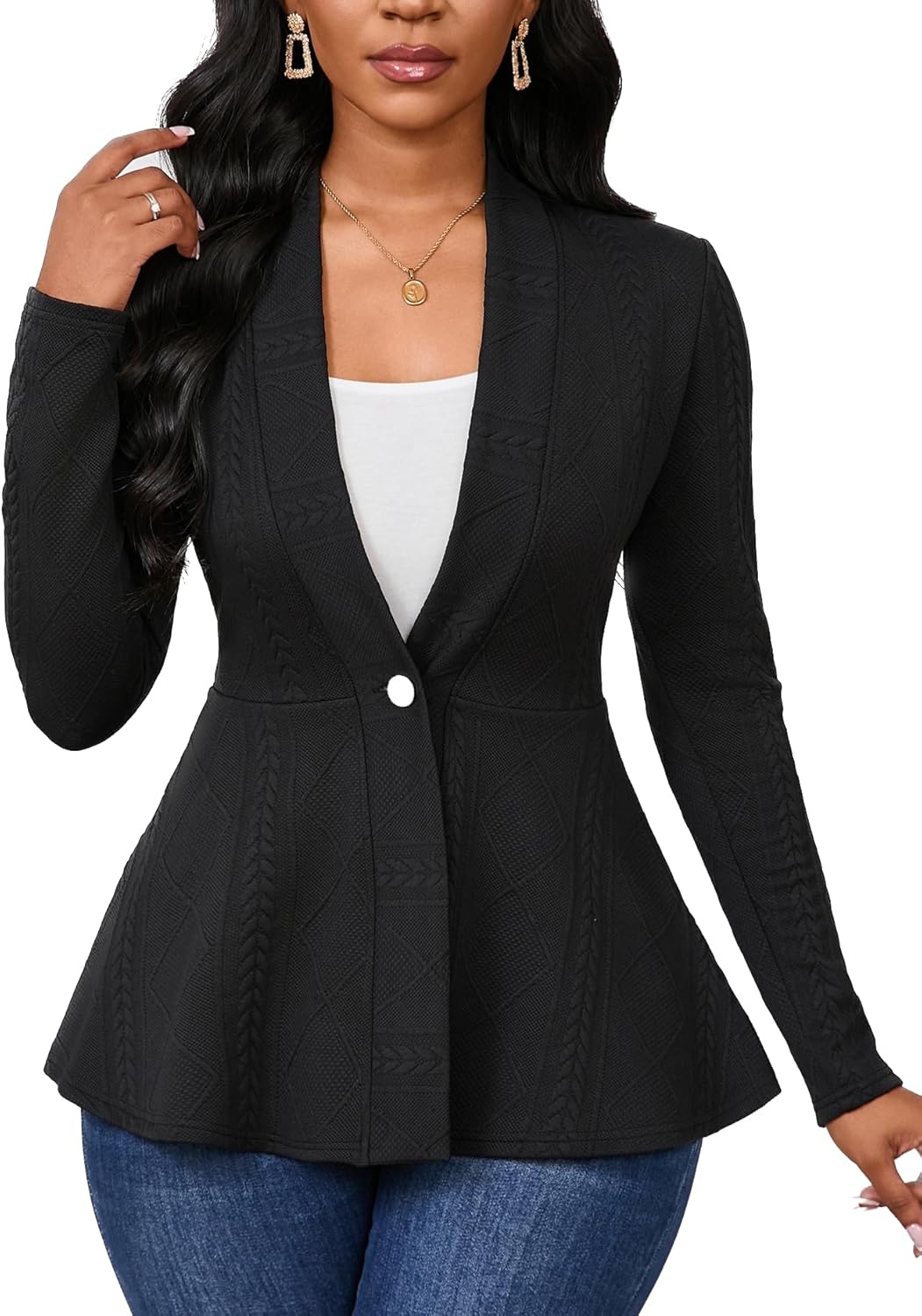 Women Casual Blazers Button Knit Lightweight Business Cardigan