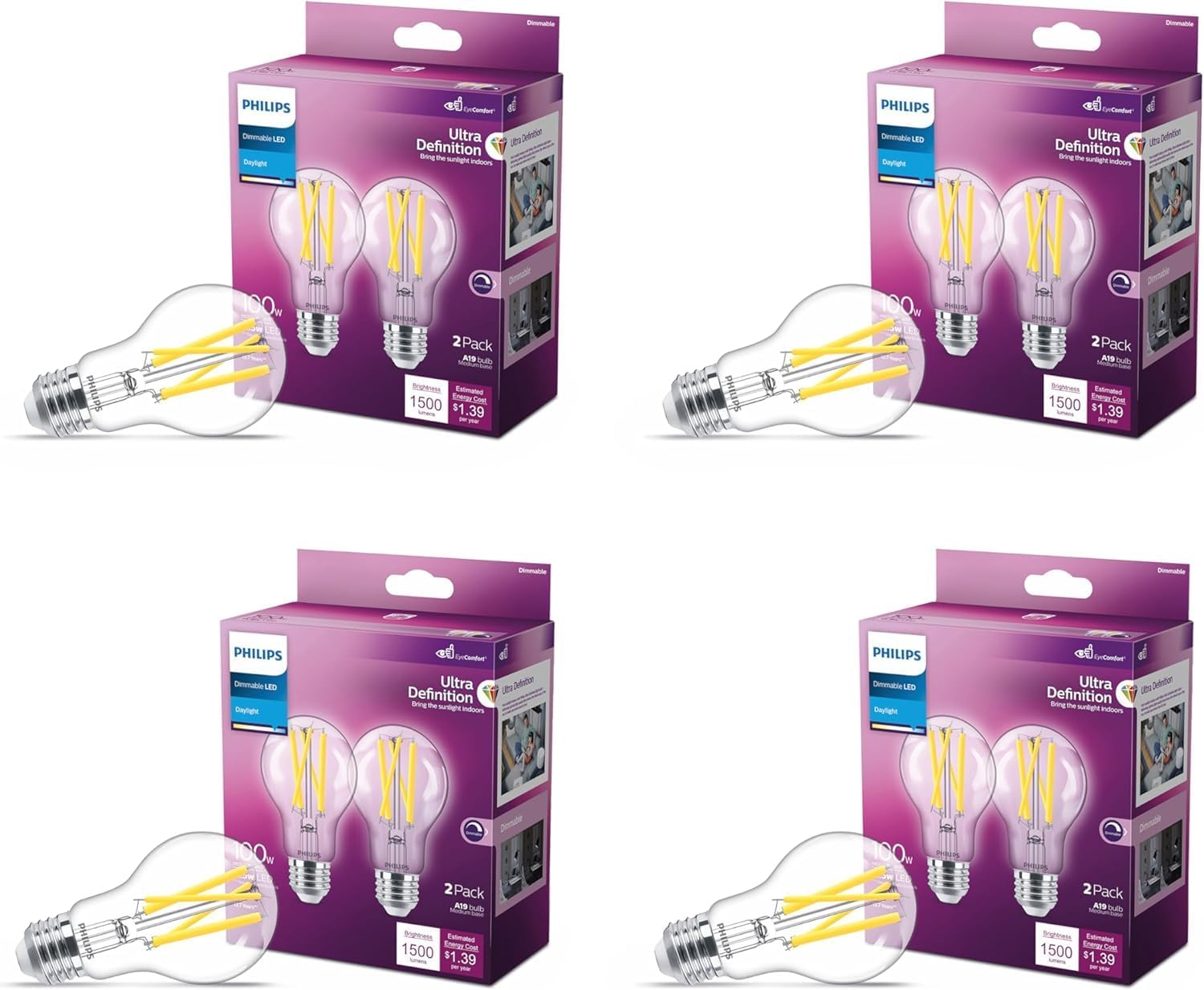 PHILIPS LED 100W A19 4-Pack Ultra Definition Daylight Bulbs