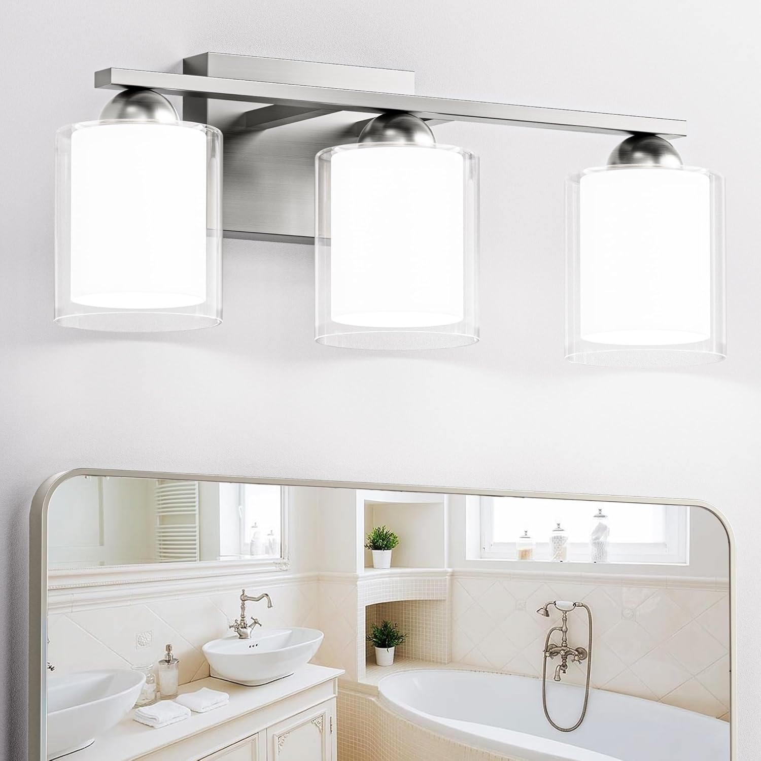 Quntis 3 Light Brushed Nickel Bathroom Light Fixtures Review