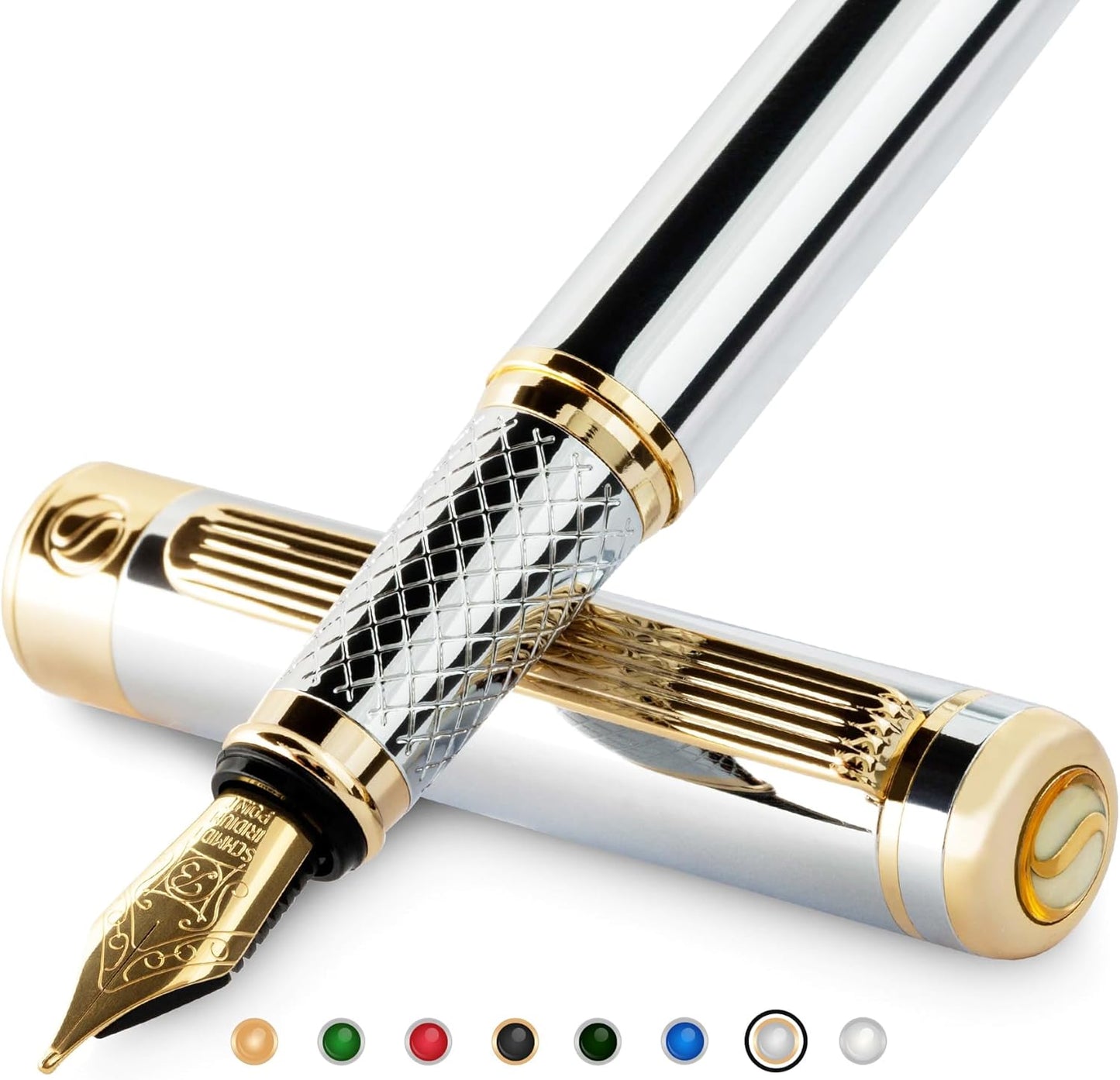 Scriveiner Silver Chrome Fountain Pen - Luxury Gift Set for All