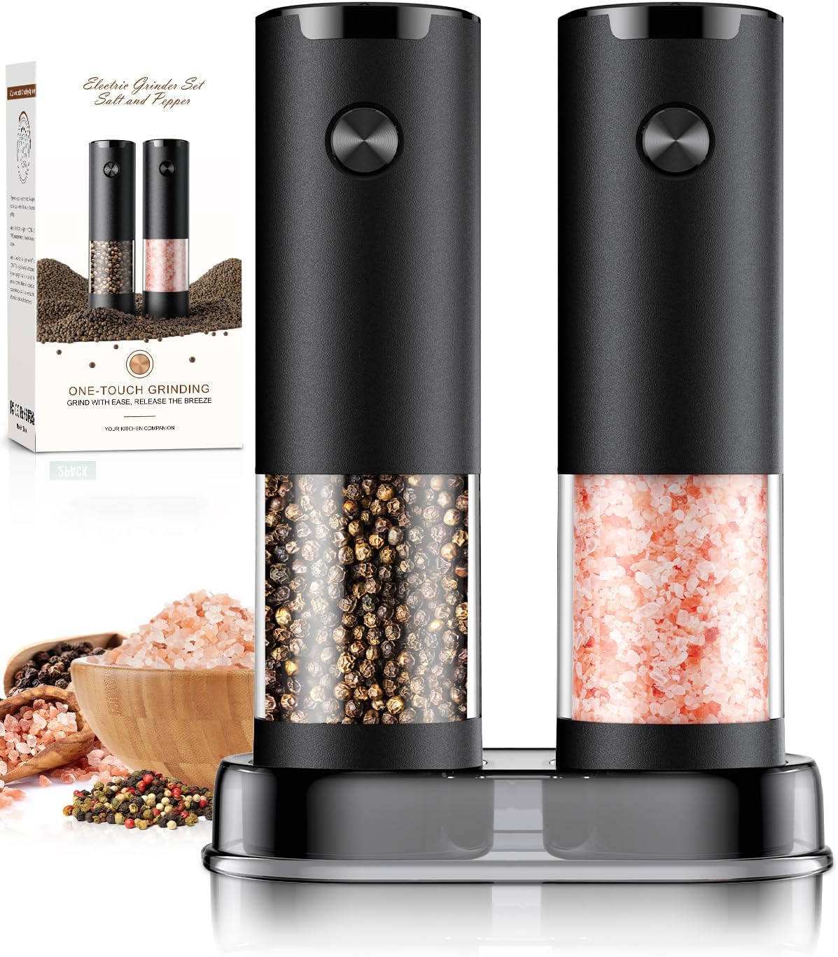 Electric Salt and Pepper Grinder Set with LED Light for Cooking