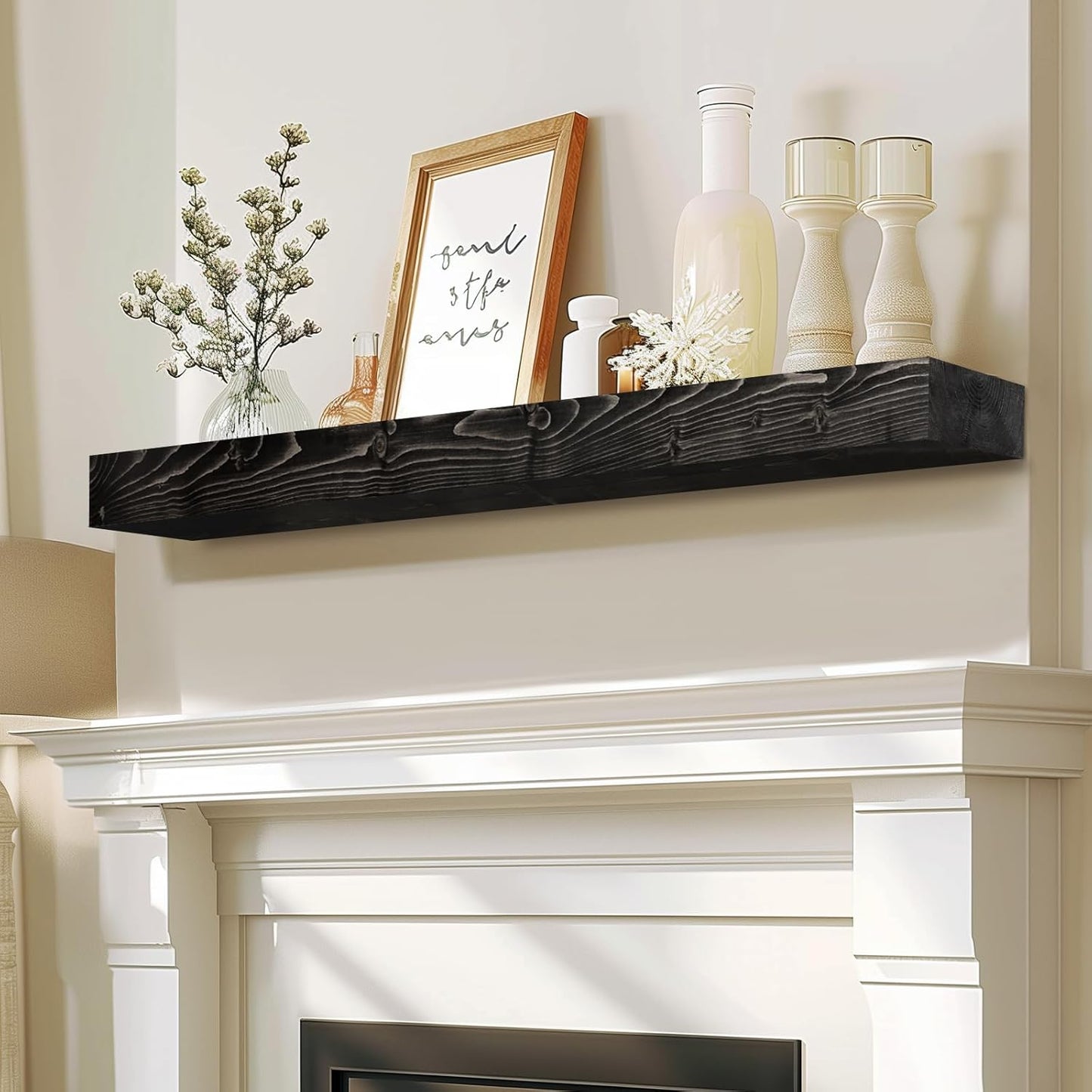 48x7x3 Fireplace Mantel - Solid Rustic Wood Floating Shelf