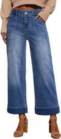Womens High Waist Wide Leg Jeans Cropped Denim Pants - Stretchy