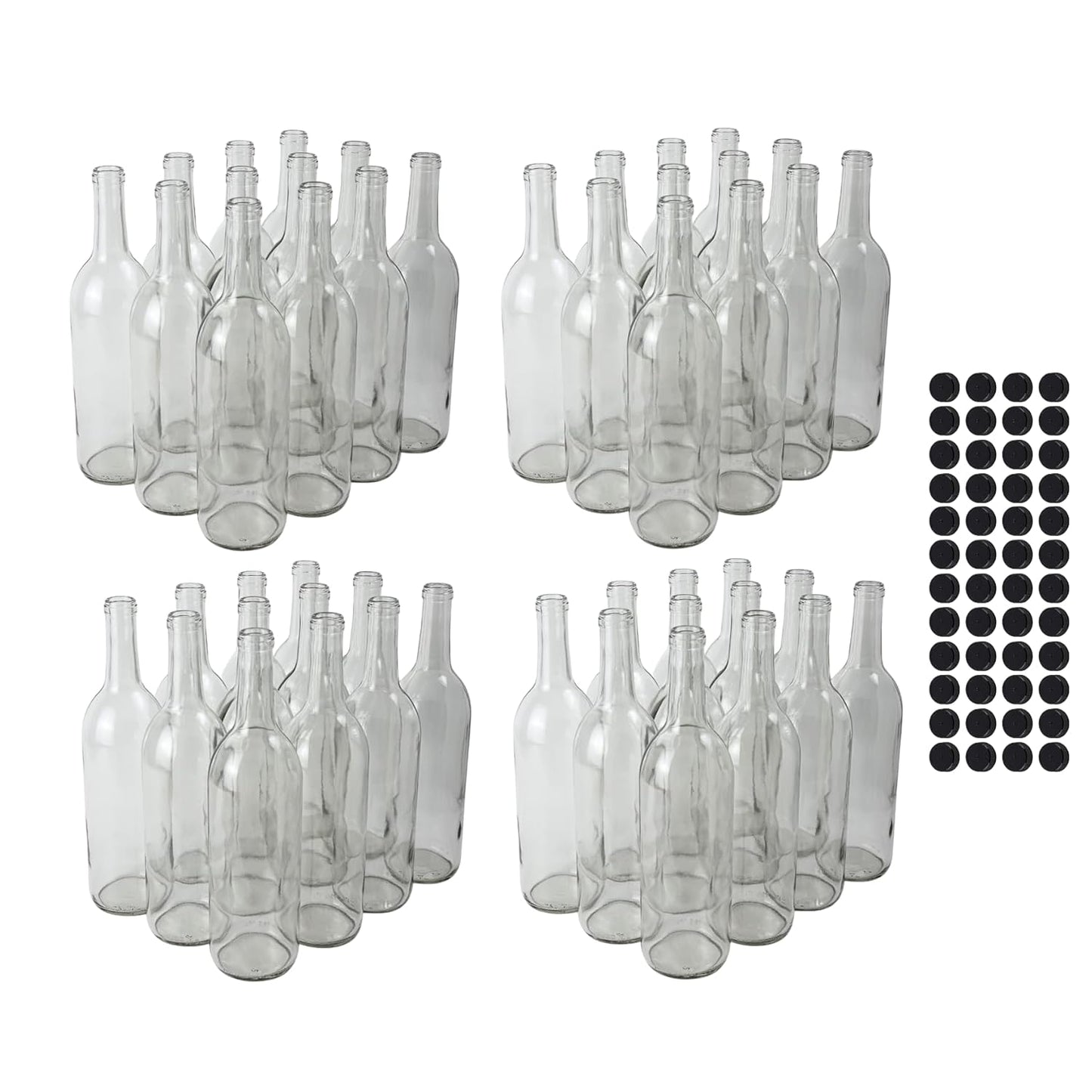 FastRack 750ml Glass Bordeaux Wine Bottles with Caps - 48 Pack