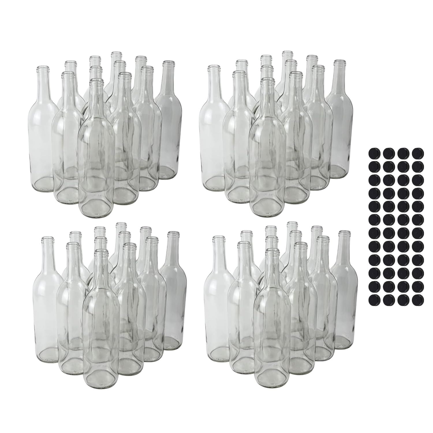 FastRack 750ml Glass Bordeaux Wine Bottles with Caps - 48 Pack