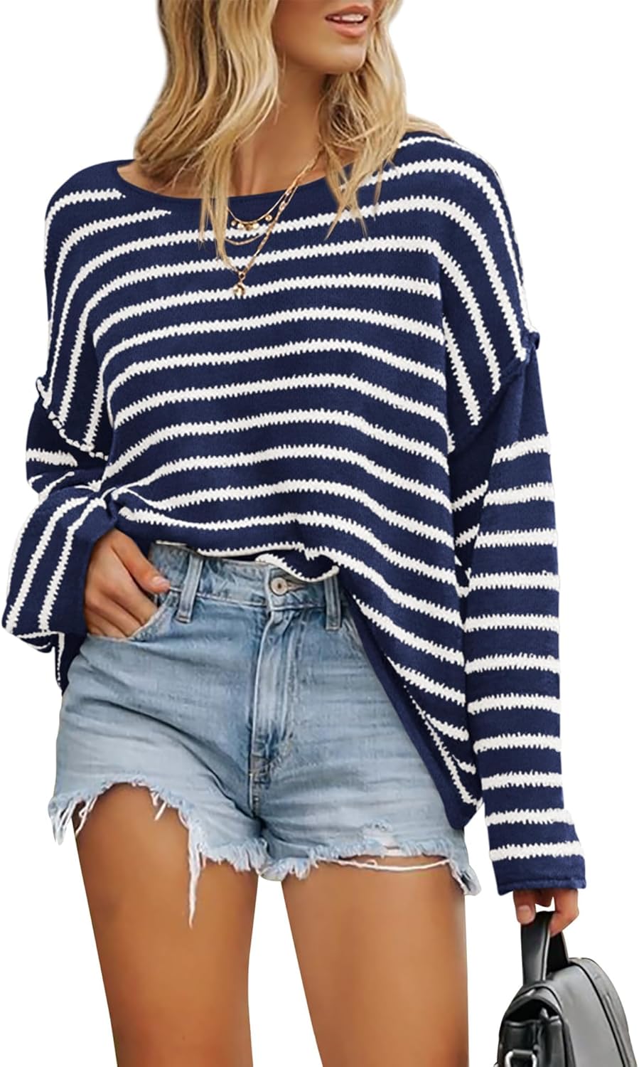 BTFBM Women's Striped Knit Sweaters for Trendy Fall Style