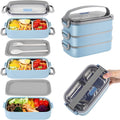 Bento Lunch Box for Kids Women Men 47oz Light Blue - 3-Layer Stackable