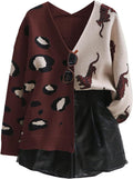 WDIRARA Leopard Tiger Print Cardigan V Neck Long Sleeve - Cozy Women's