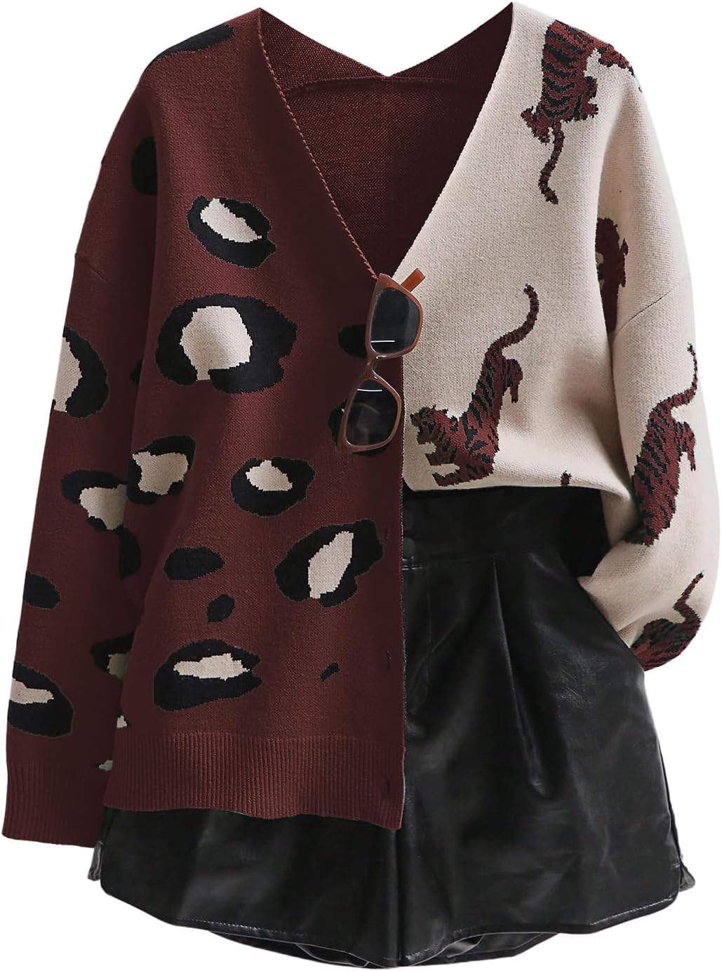 Leopard Tiger Print Cardigan for Stylish Women - V Neck Design