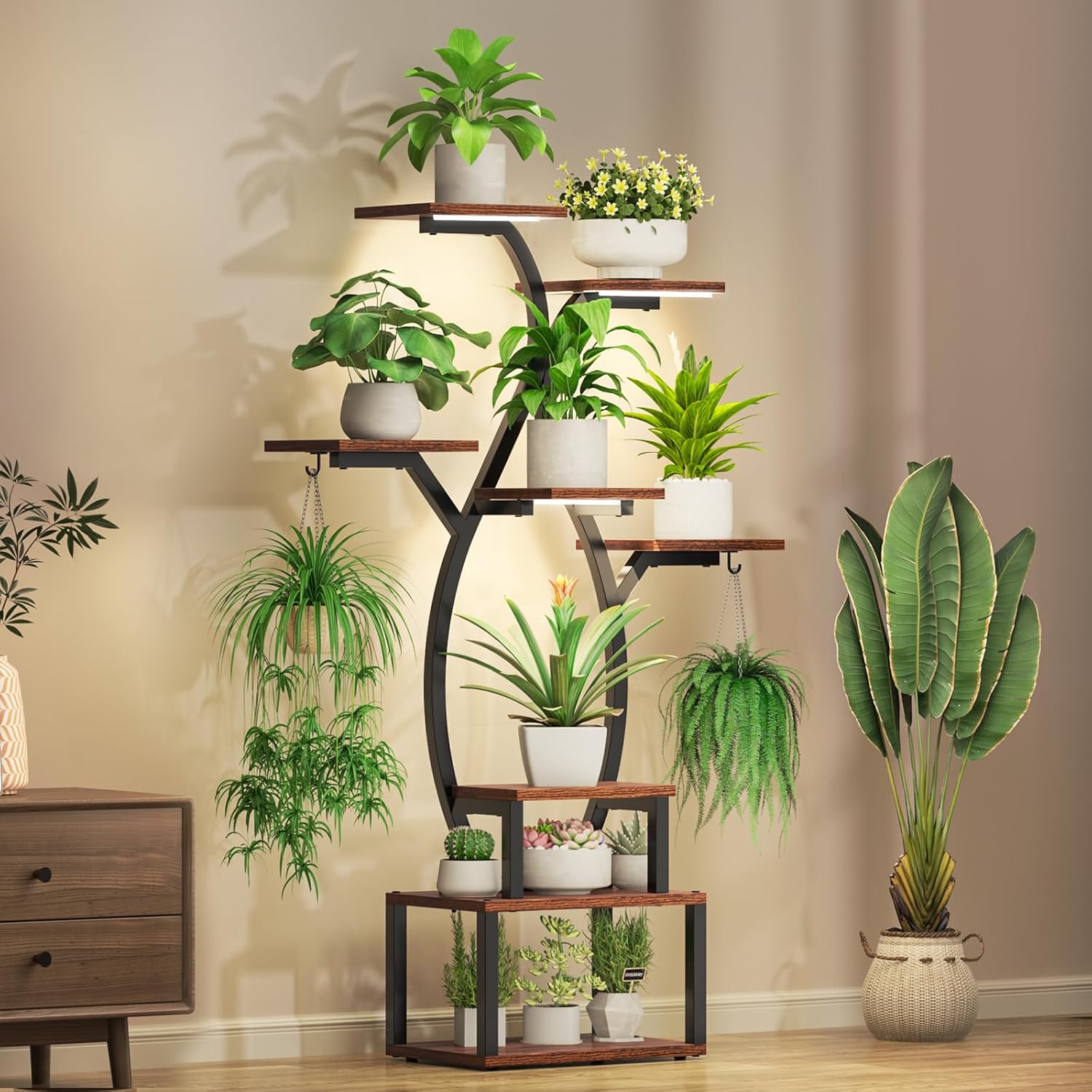 Uneedem 8 Tiered Plant Stand Indoor with Grow Lights for Plants